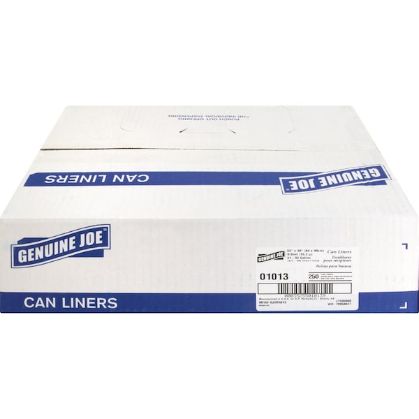 Genuine Joe 33 Gal. Clear Trash Can Liners, 250PK - GJO01013