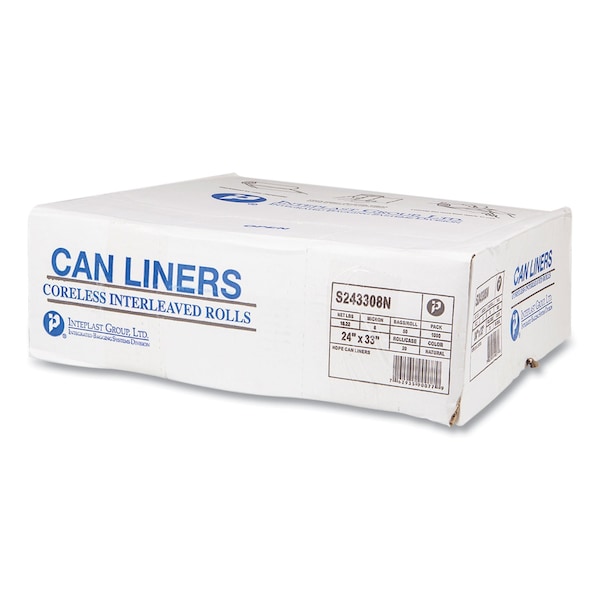 Inteplast Group 16 gal Trash Bags, 24 in x 33 in, Light-Duty, 8 microns, Natural, 1000 PK - S243308N