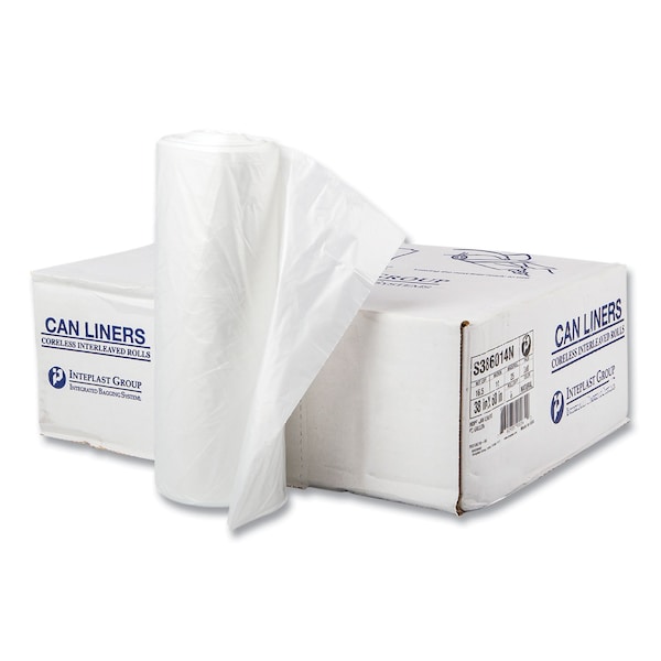 Inteplast Group 60 gal Trash Bags, 38 in x 60 in, Heavy-Duty, 14 microns, Clear, 200 PK - S386014N