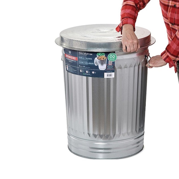 Behrens 31 gal Round Trash Can, Silver, with a lid, Galvanized Steel - 1270