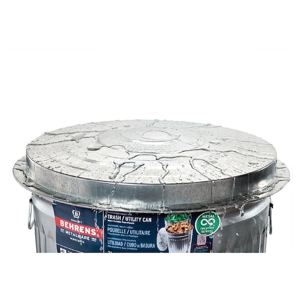 Behrens 31 gal Round Trash Can, Silver, with a lid, Galvanized Steel - 1270