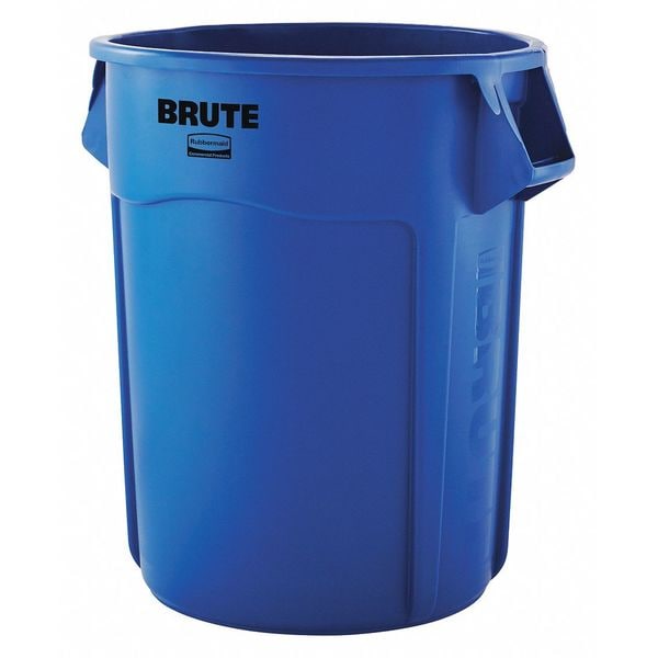 Rubbermaid Commercial 55 gal Round Trash Can, Blue, 26 1/2 in Dia, Open Top, Plastic - 1779732