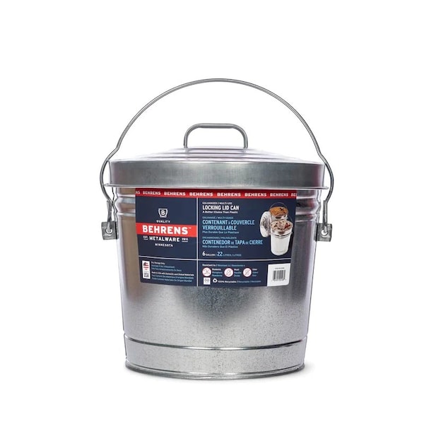Behrens 6 gal Round Trash Can, Silver, with a lid, Galvanized Steel - 6106