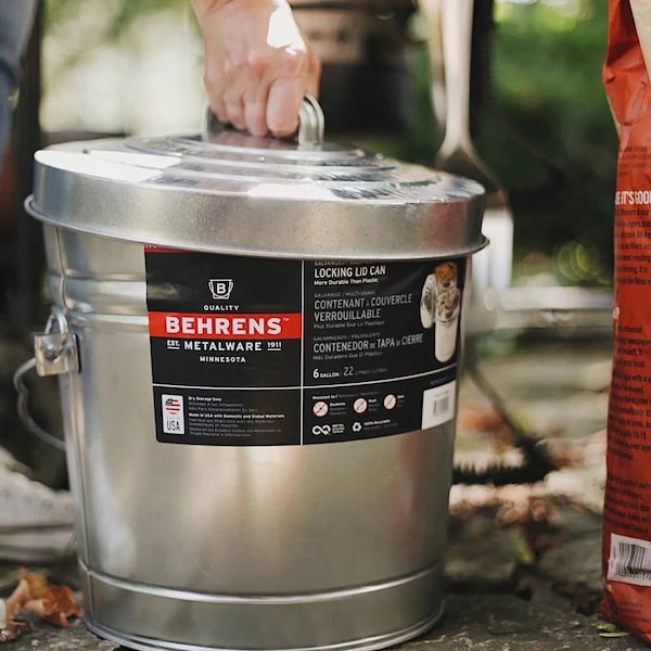 Behrens 6 gal Round Trash Can, Silver, with a lid, Galvanized Steel - 6106