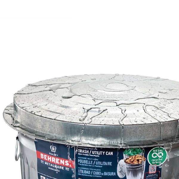 Behrens 20 gal Round Trash Can, Silver, with a lid, Steel - 1211