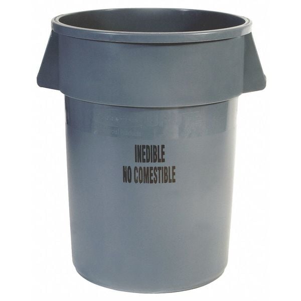 Rubbermaid Commercial 44 gal Round Trash Can, Gray, 27 in Dia, Open Top, Polyethylene - FG264356GRAY