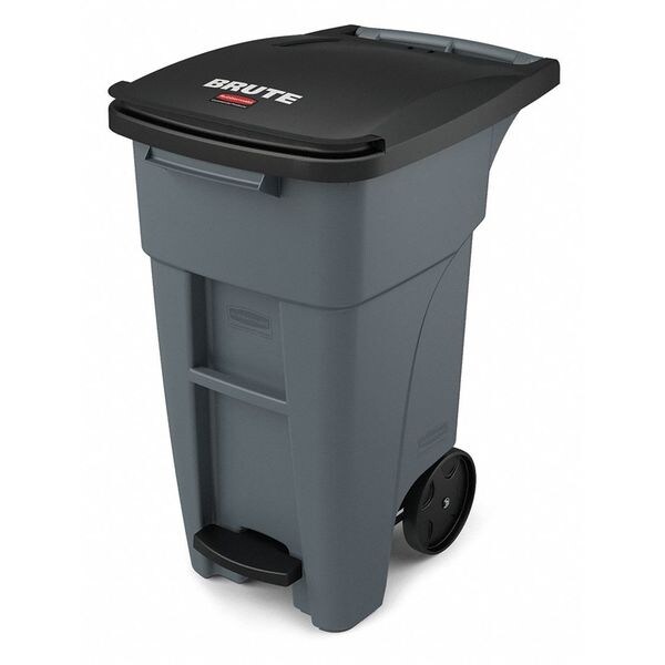 Rubbermaid Commercial 32 gal Rectangular Trash Can, Gray, 20 1/2 in Dia, Step-On, HDPE - 1971944