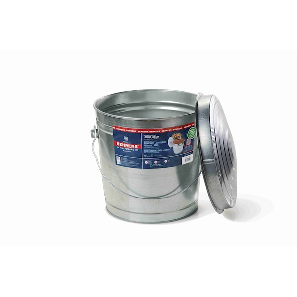 Behrens 10 gal Round Trash Can, Silver, with a lid, Galvanized Steel - 6110