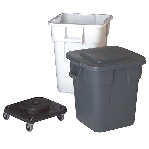 Rubbermaid Commercial 28 gal Square Trash Can, Gray, 25 in Dia, Open Top, LLDPE - FG352600GRAY