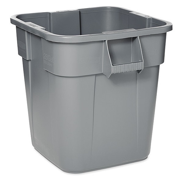 Rubbermaid Commercial 28 gal Square Trash Can, Gray, 25 in Dia, Open Top, LLDPE - FG352600GRAY