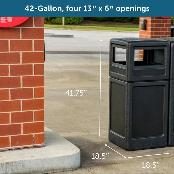 Commercial Zone Products 42 gal Square Trash Can, Black, Dome Lid, Polyethylene - 73290199