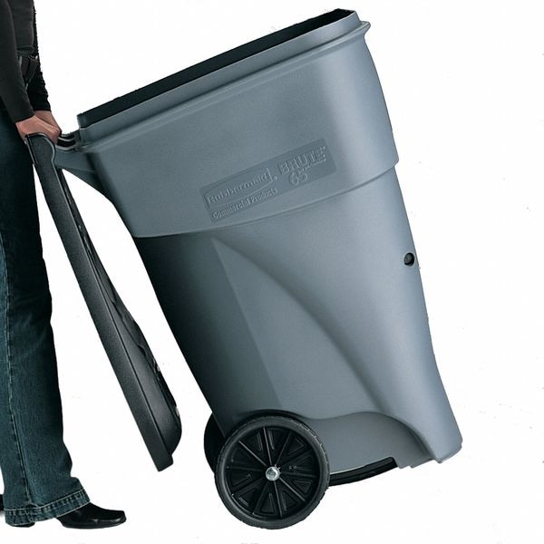 Rubbermaid Commercial 65 gal Rectangular Trash Can, Gray, 25 1/4 in Dia, Lift Up, HDPE/MDPE - FG9W2100GRAY