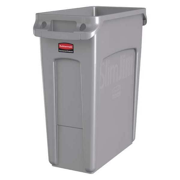 Rubbermaid Commercial 16 gal Rectangular Trash Can, Gray, 11 in Dia, Open Top, High Quality Resin Blend - 1971258