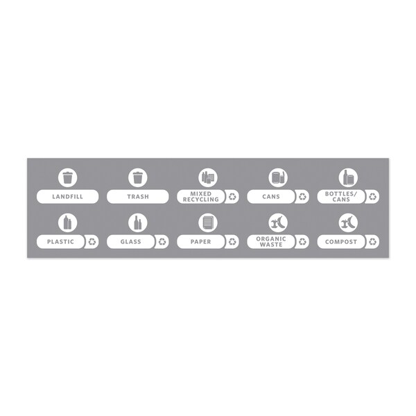 Rubbermaid Commercial Recycle Label Kit for Slim Jim Recycling Station Billboard, 10 Astd Messages, 5.59x9.55, White/Clear - 1977787
