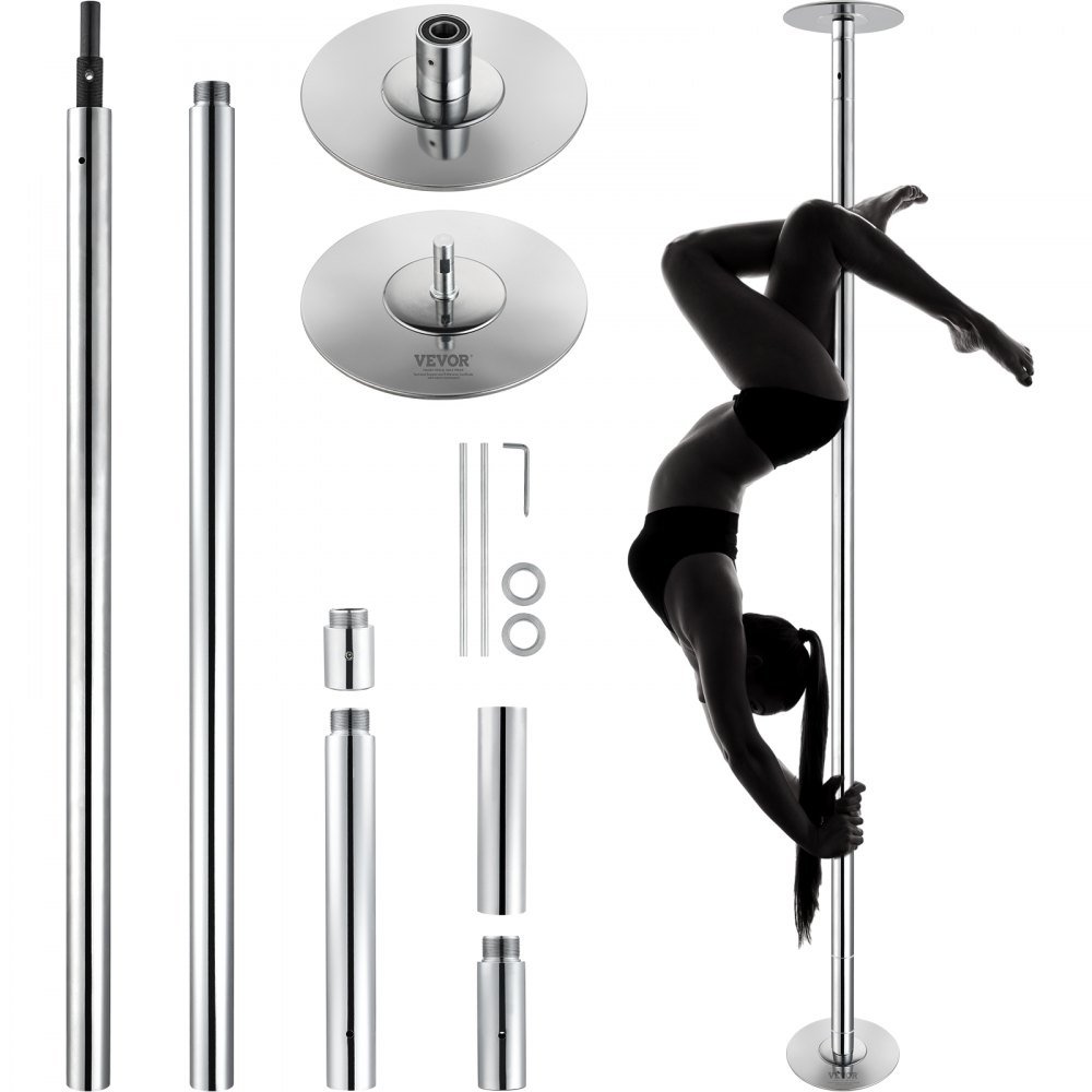 VEVOR Professional Dancing Pole, Spinning Static Dancing Pole Kit, Portable Removable Pole, 45mm Heavy-Duty Stainless Steel Pole, Height Adjustable Fitness Pole, for Exercise Home Club Gym, Silver - DBDJYXYS8210L8YBQV0