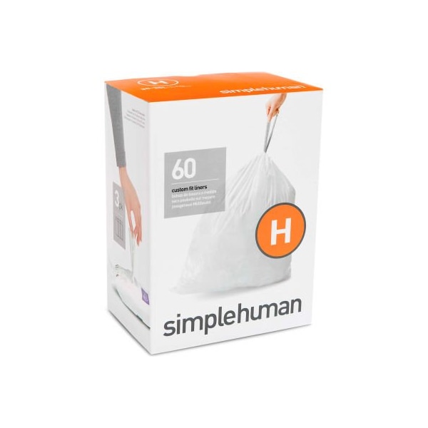 Simplehuman Trash Can Liner Code H - 9 Gallon, 18.5 x 28, 1.18 Mil, White, Pack of 240 - CW0258
