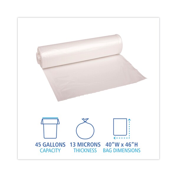 Boardwalk 40 gal - 45 gal Trash Bags, 40 in x 46 in, 13 microns, Natural, 250 PK - BWK 404616