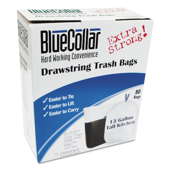 Bluecollar 13 gal Trash Bags, 33 in x 28 in, Premium, .80 Mil, White - N4828EW RC1