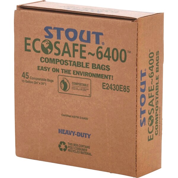 Stout 13 gal Trash Bags, 24 in x 30 in, Heavy-Duty, 0.85 mil, Green - E2430E85