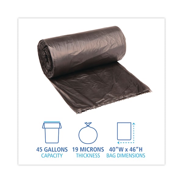 Boardwalk 40 gal - 45 gal Trash Bags, 40 in x 46 in, 19 microns, Black, 150 PK - BWK 404622BLK