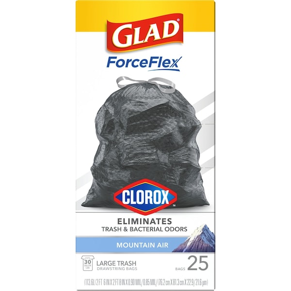 Glad Glad Force Flex 30 gal Mountain Air Scent Trash Bags Drawstring 25 pk 0.9 mil - 79310