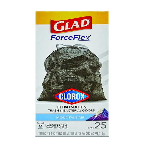 Glad Glad Force Flex 30 gal Mountain Air Scent Trash Bags Drawstring 25 pk 0.9 mil - 79310