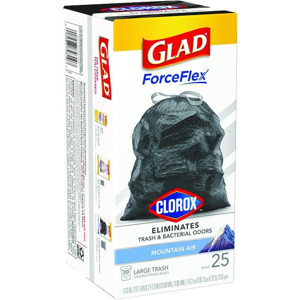 Glad Glad Force Flex 30 gal Mountain Air Scent Trash Bags Drawstring 25 pk 0.9 mil - 79310