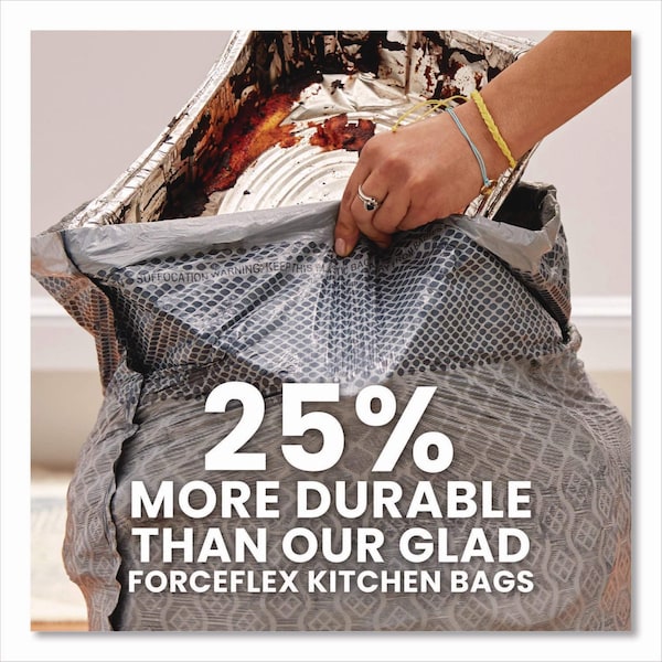 Glad 13 gal Trash Bags, 24 in x 28 in, Heavy-Duty, .9 Mil, White, 204 PK - CLO 70320