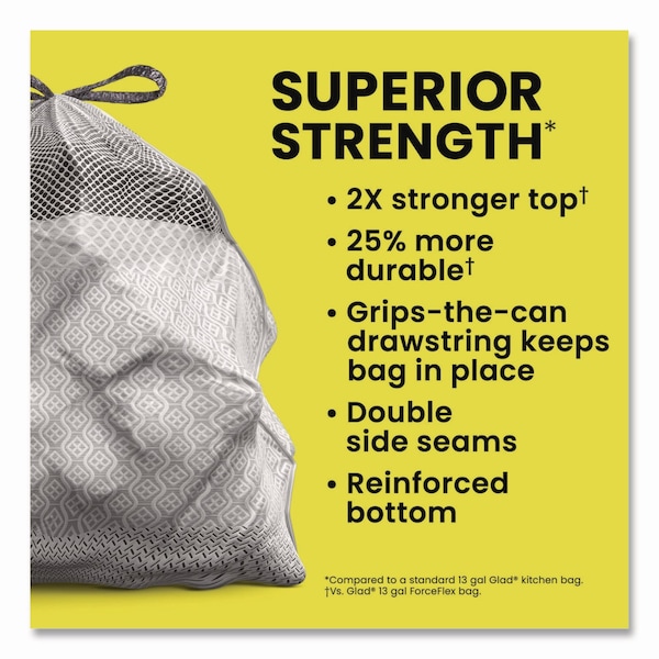 Glad 13 gal Trash Bags, 24 in x 28 in, Heavy-Duty, .9 Mil, White, 204 PK - CLO 70320