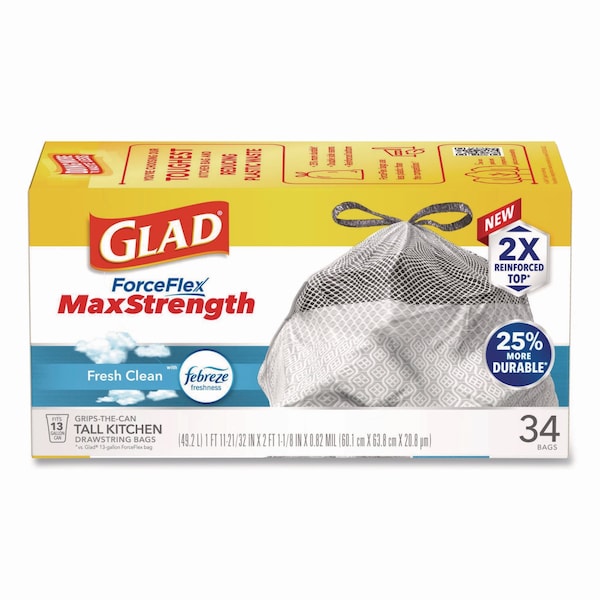 Glad 13 gal Trash Bags, 24 in x 28 in, Heavy-Duty, .9 Mil, White, 204 PK - CLO 70320