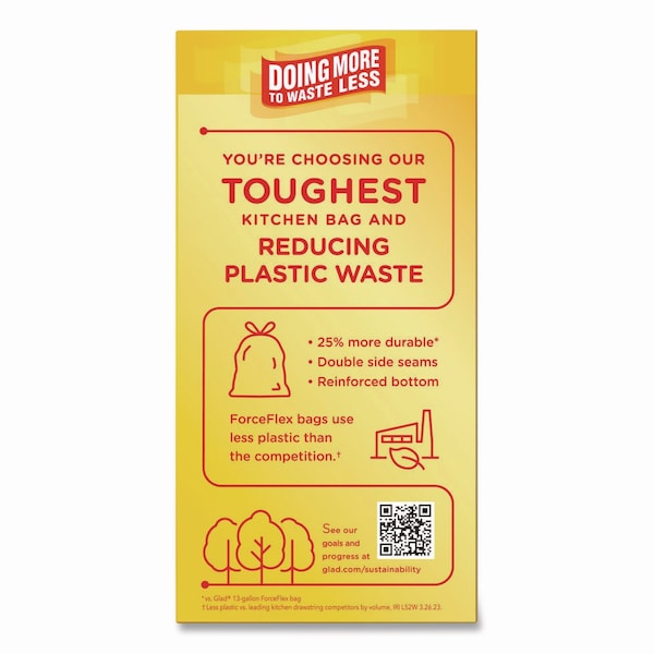 Glad 13 gal Trash Bags, 24 in x 28 in, Heavy-Duty, .9 Mil, White, 204 PK - CLO 70320