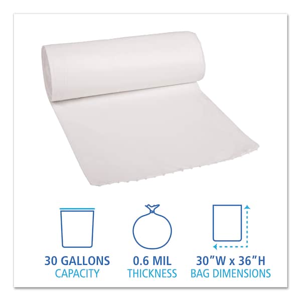 Boardwalk 30 gal Trash Bags, 30 in x 36 in, Extra Heavy-Duty, 0.6 mil, White, 200 PK - H6036HWKR01