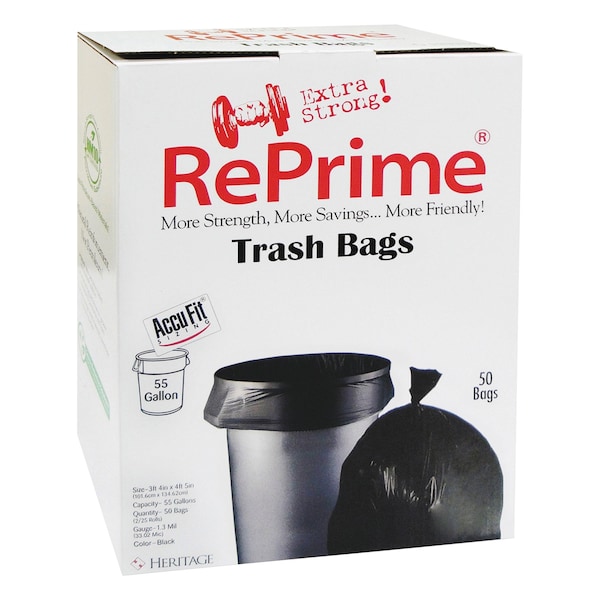 Accufit 55 gal Trash Bags, 40 in x 53 in, Premium, 1.3 mil, Black, 150 PK - H8053PK RC1