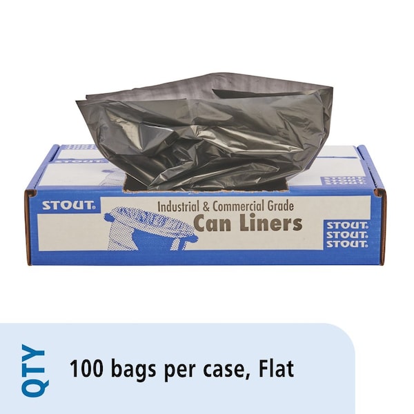 Stout 33 gal Trash Bags, 1.50 mil (38 Micron), Black W/Brown, 100 PK - STOT3340B15
