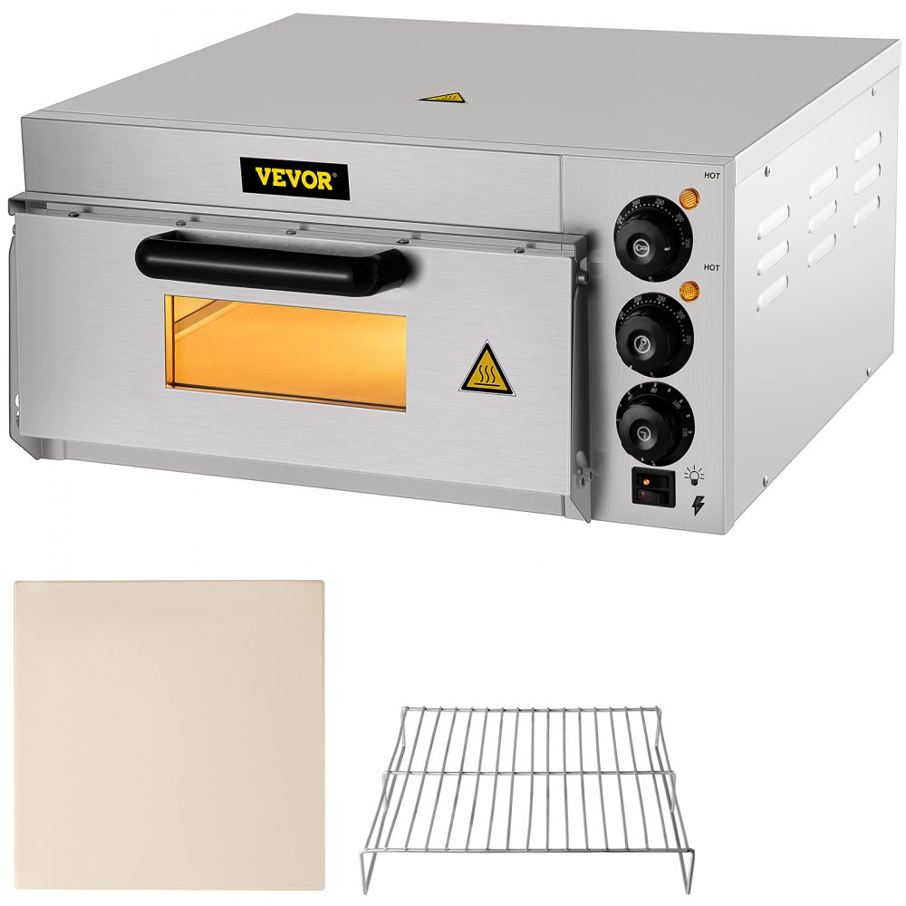 VEVOR Commercial Pizza Oven Countertop, 14" Single Deck Layer, 110V 1300W Stainless Steel Electric Pizza Oven with Stone and Shelf, Multipurpose Indoor Pizza Maker for Restaurant Home Pretzels Baked - LXBSKX141110V8IFHV1