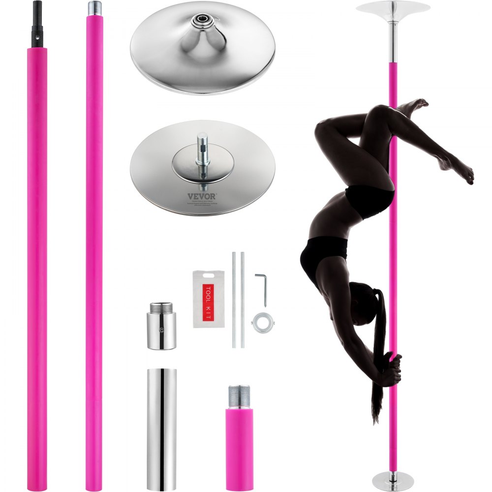 VEVOR Professional Dancing Pole, Spinning Static Dancing Pole Kit, Portable Removable Pole, 40mm Heavy-Duty Stainless Steel Pole, Height Adjustable Fitness Pole, for Exercise Home Club Gym, Pink - DBDJZXFS8810WWLHZV0