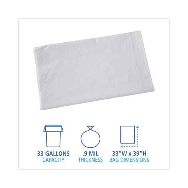 Boardwalk 33 gal Trash Bags, 33 in x 39 in, 0.9 mil, White, 100 PK - BWKW3339X