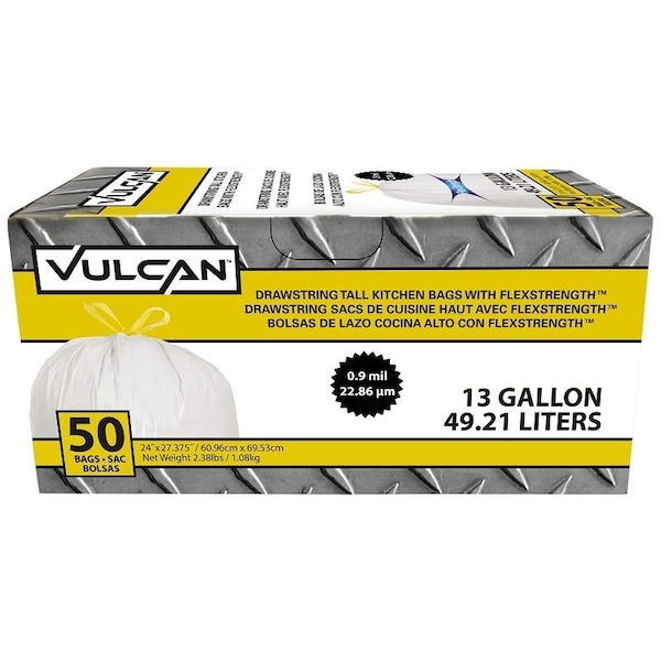 Vulcan Kitchen Trash Bag, 13 gal, White - FG-O3812-04