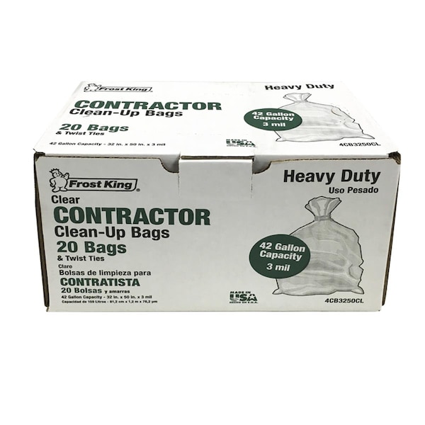Frost King Frost King 6608798 42 gal Contractor Bags Twist Tie - Clear; 20 per pack - 6608798