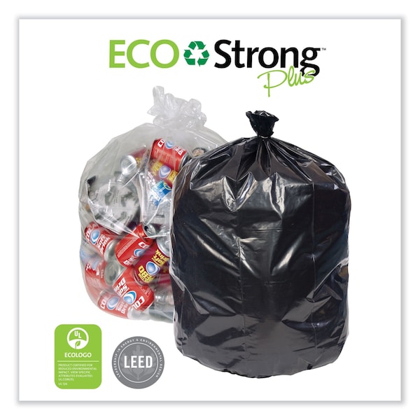 Pitt Plastics 40 gal Trash Can Liners, Standard-Duty, 1.7 mil, Black, 100 PK - PCRL404620K