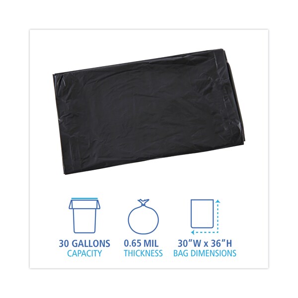 Boardwalk 30 gal Trash Bags, 30 in x 36 in, 0.65 mil, Black, 200 PK - H6036HBK