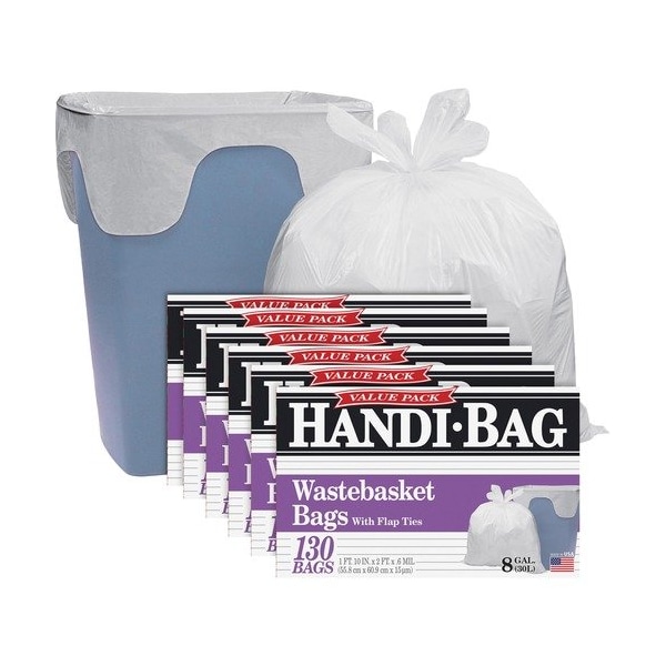 Webster Industries Handi-Bag HAB6FW130CT, SUPER VALUE PACK, 8 GAL, 0.6 MIL, 22in X 24in, WHITE - WBIHAB6FW130CT
