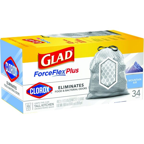 Glad Glad Force Flex Plus 13 gal Mountain Air Scent Tall Kitchen Bags Drawstring 34 pk 0.82 mil - 79298