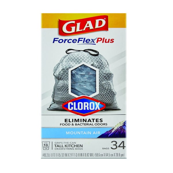 Glad Glad Force Flex Plus 13 gal Mountain Air Scent Tall Kitchen Bags Drawstring 34 pk 0.82 mil - 79298