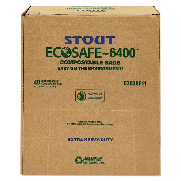 Stout 30 gal Trash Bags, 30 in x 39 in, 1.1 mil, Green - E3039E11