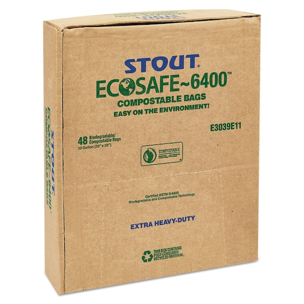 Stout 30 gal Trash Bags, 30 in x 39 in, 1.1 mil, Green - E3039E11