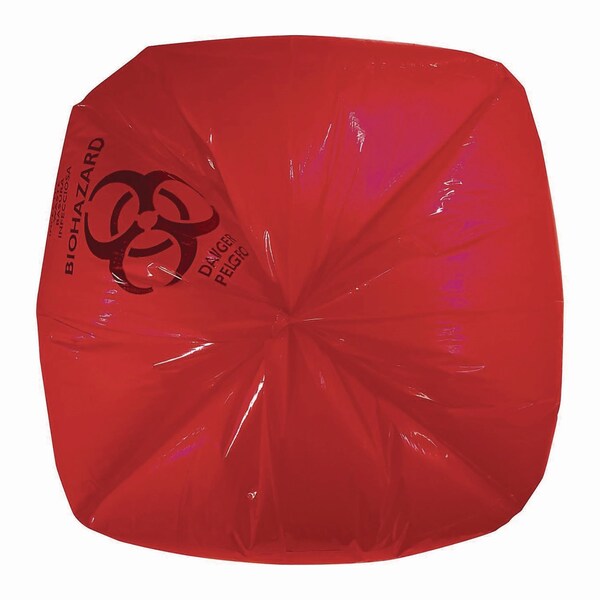 Heritage Healthcare Biohazard Printed Low-Density Can Liners, 44gal, 3.2mil, 37inx50in, Red, Flat Pack, 75PK - A7450ZR
