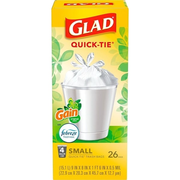 Glad OdorShield Gain Original Trash Bag, S, 4 gal, 26PK - 78814