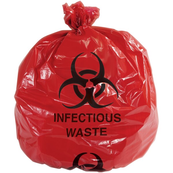 Non-Branded Infectious Waste Trash Liner - Red with inInfectious Wastein Print, 40 - 45 Gallon, 1.1 Mil., 100PK - CL9005