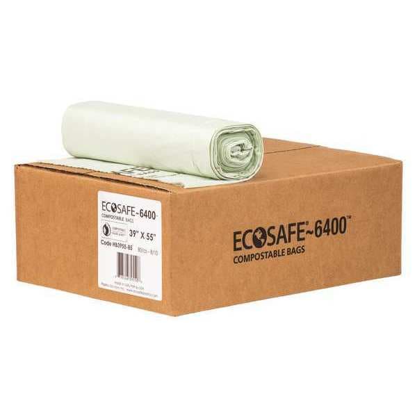 Ecosafe-6400 45 gal Trash Bags, 39 in x 55 in, Extra Heavy-Duty, 0.85 mil, Green - HB3955-8